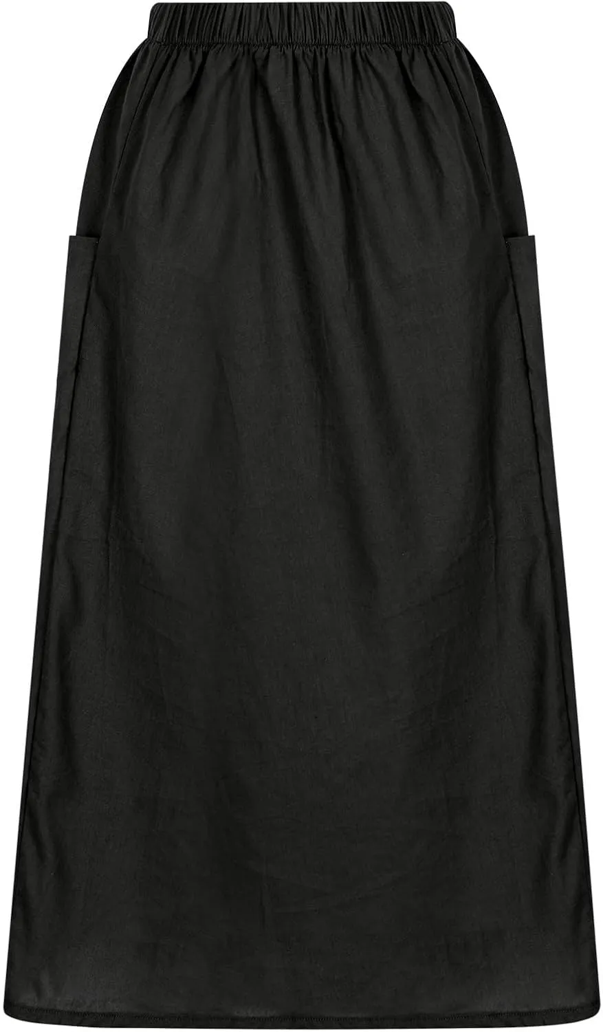 Women's Cotton Linen Skirts Casual Loose Fit Solid Color Elastic High Waisted Flare A-Line Midi Skirts with Pockets