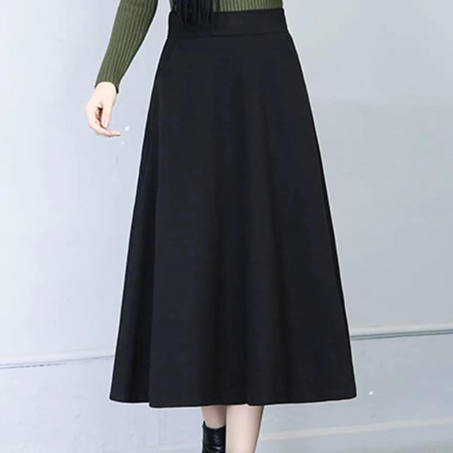 Women's Elastic High Waist Midi Knee Length Pencil Skirt for Women Pleated Cheer Skirt Spring Dresses Midi Skirts