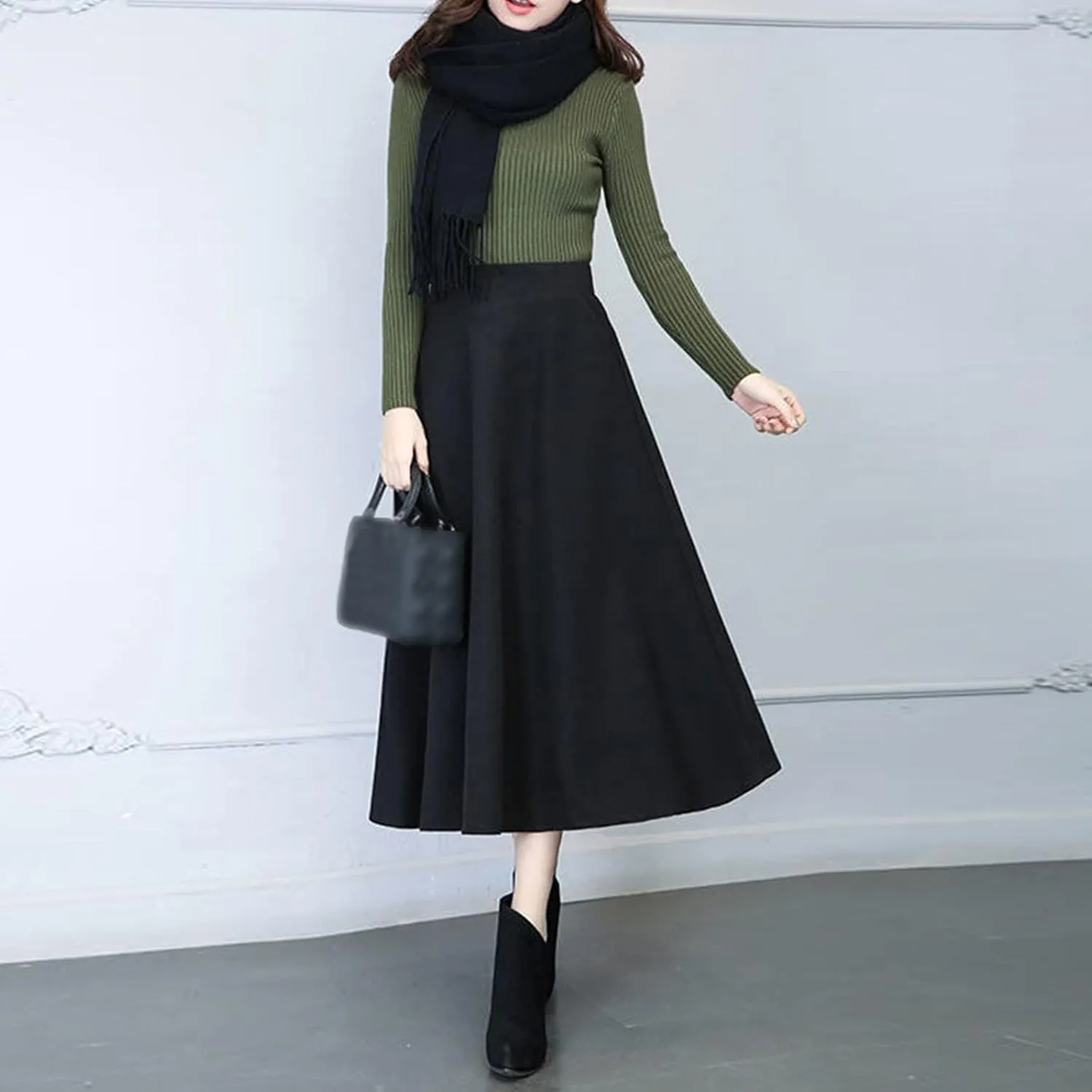 Women's Elastic High Waist Midi Knee Length Pencil Skirt for Women Pleated Cheer Skirt Spring Dresses Midi Skirts