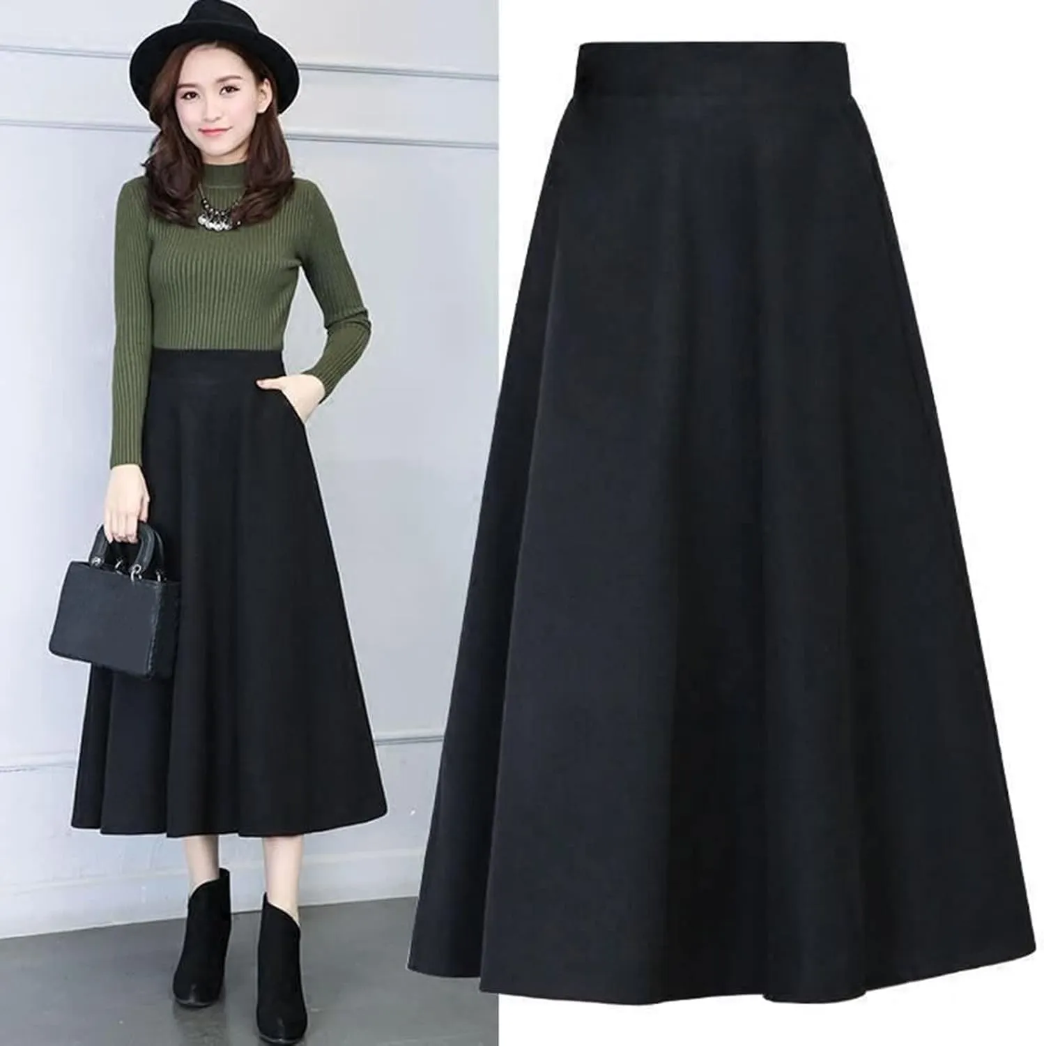 Women's Elastic High Waist Midi Knee Length Pencil Skirt for Women Pleated Cheer Skirt Spring Dresses Midi Skirts