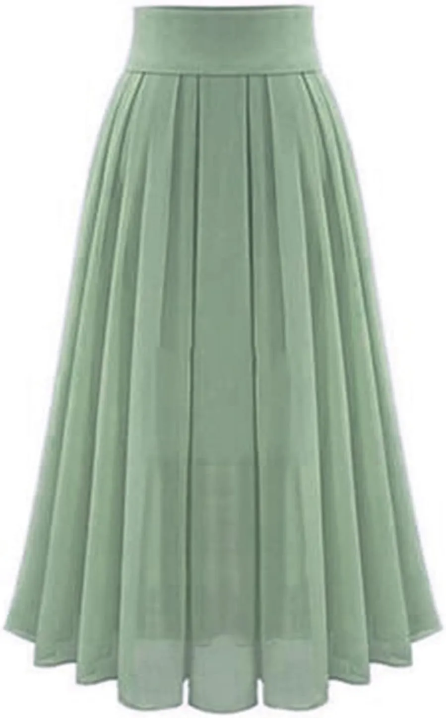 Womens Elastic High Waisted a Line Plain Midi Swing Pleated Skirts Shirring School Girl Uniform Long Skirt