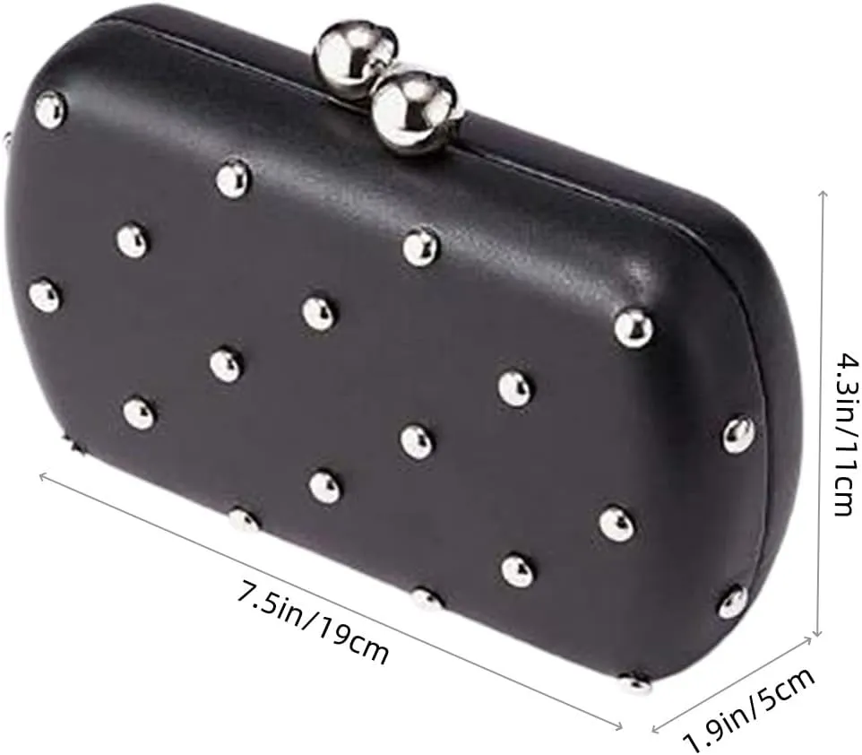 Womens Faux Leather Clutch Metalilc Studs Handbag Trendy Rivet Crossbody Bag Designer Handbags for Cocktail Party