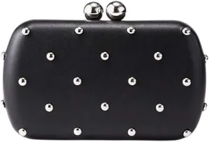 Womens Faux Leather Clutch Metalilc Studs Handbag Trendy Rivet Crossbody Bag Designer Handbags for Cocktail Party