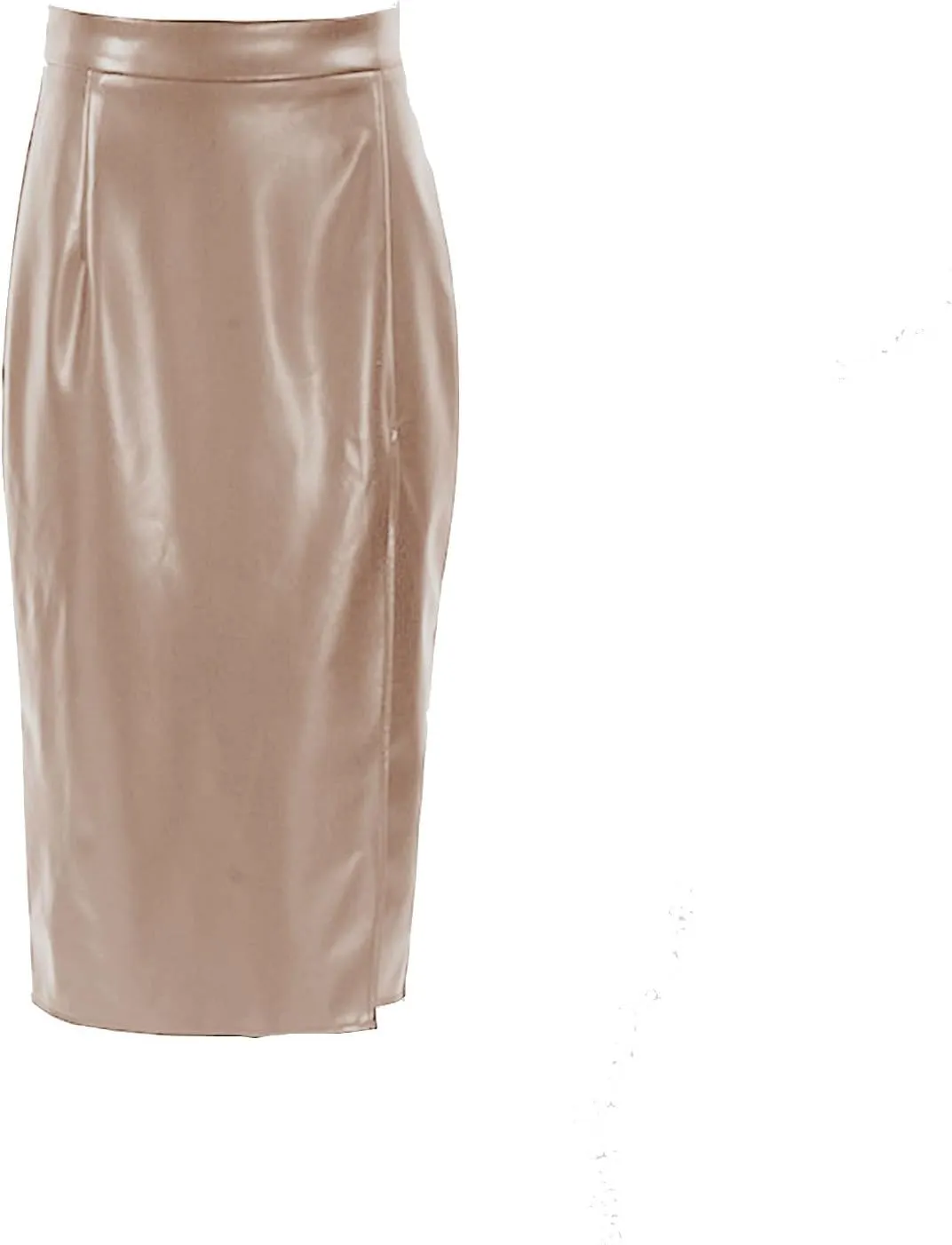 Womens Faux Leather Midi Skirt High Waisted Wrap Ruched Front Slit Bodycon Skirts Tummy Control Midi Pencil Skirts