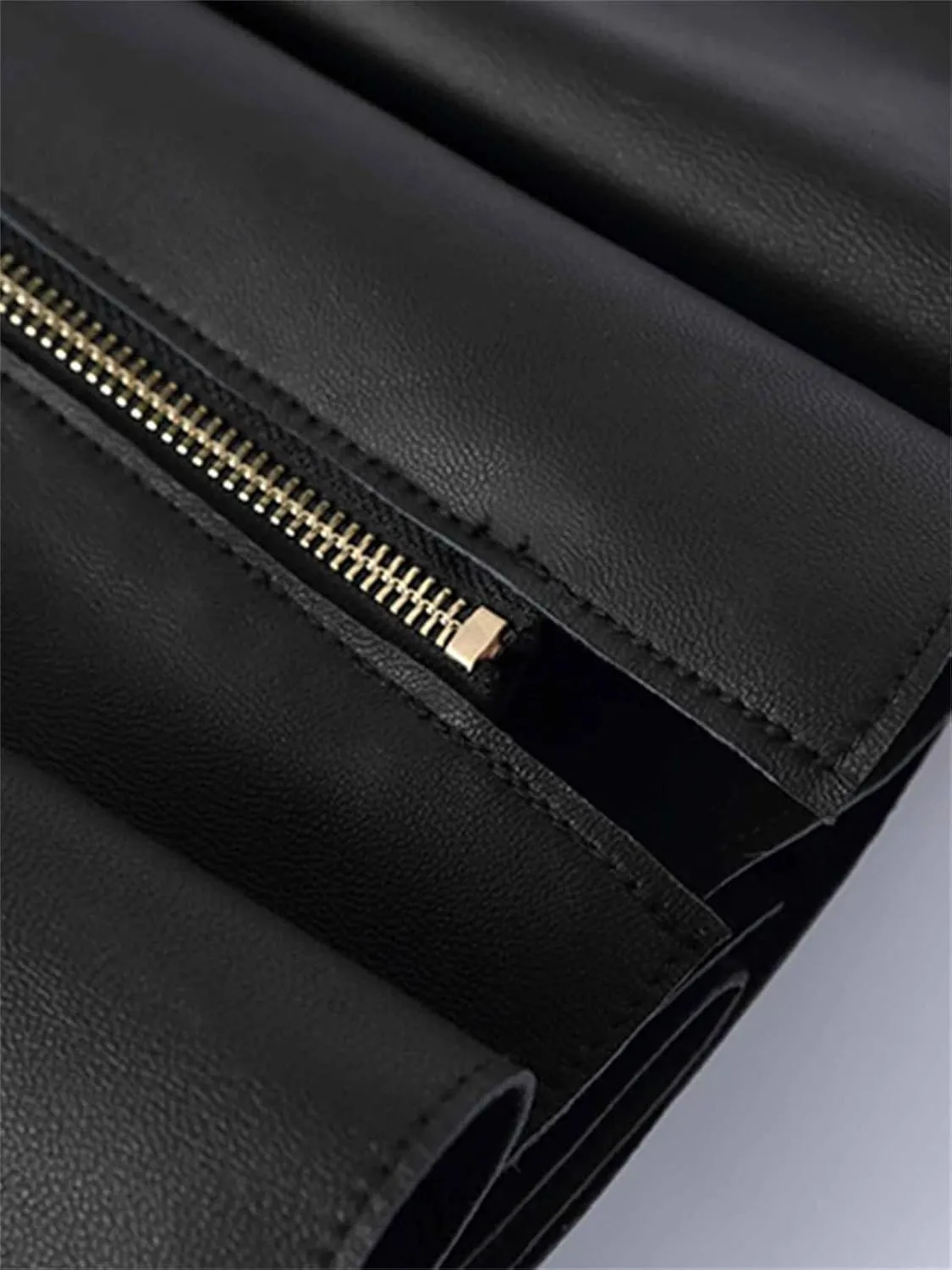 Womens Faux Leather Swing Skirt Black Zipper Designer Spring Summer Street Slim
