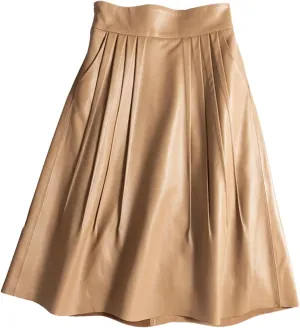 Womens Folded Sheepskin Leather Skirt Winter High-End Heartthrob Midi Pleated Italian