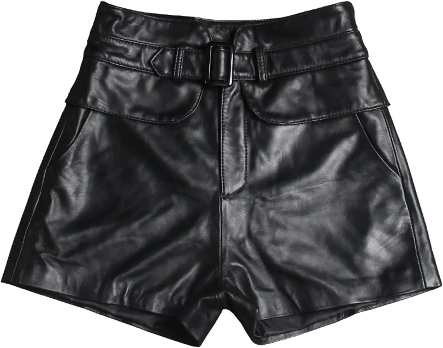 Womens Genuine Leather Shorts Wide Leg Red High Waist Sheepskin Summer Street