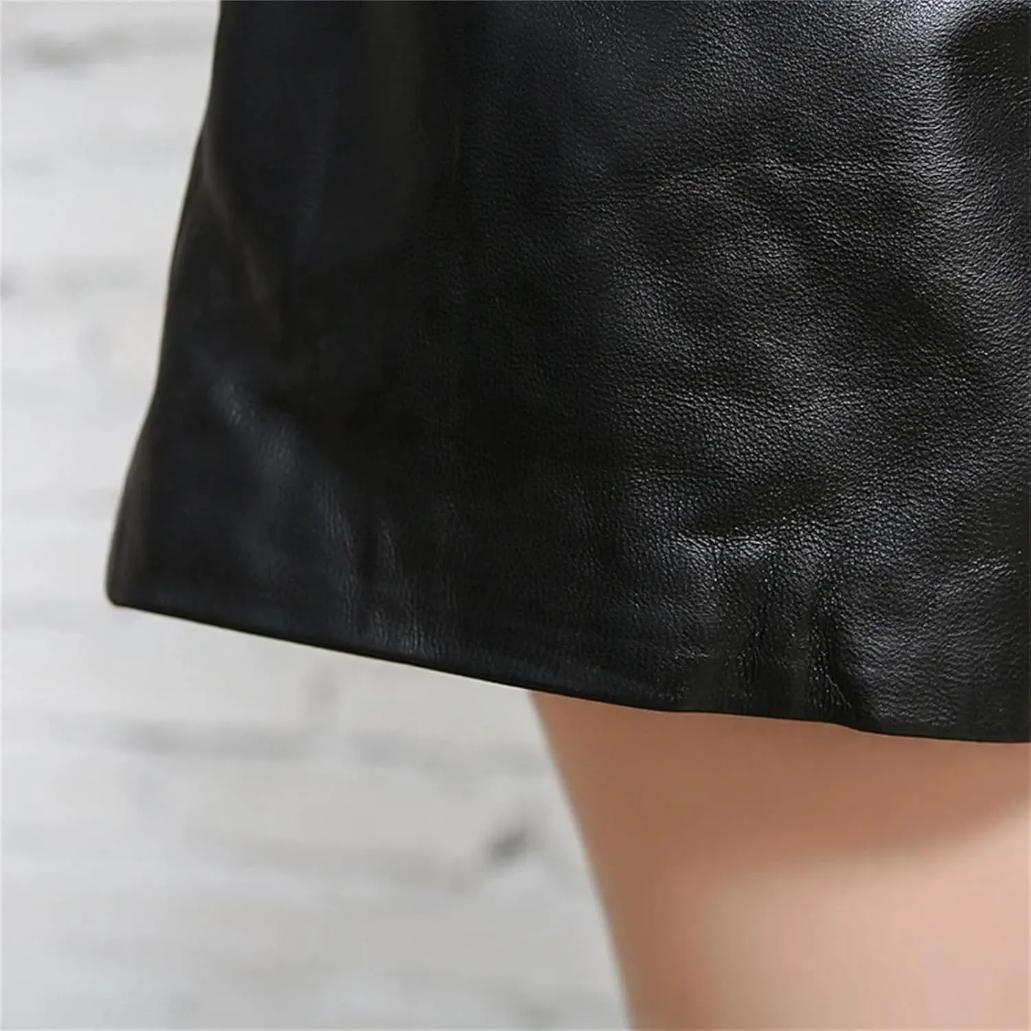 Womens Genuine Leather Shorts Wide Leg Red High Waist Sheepskin Summer Street
