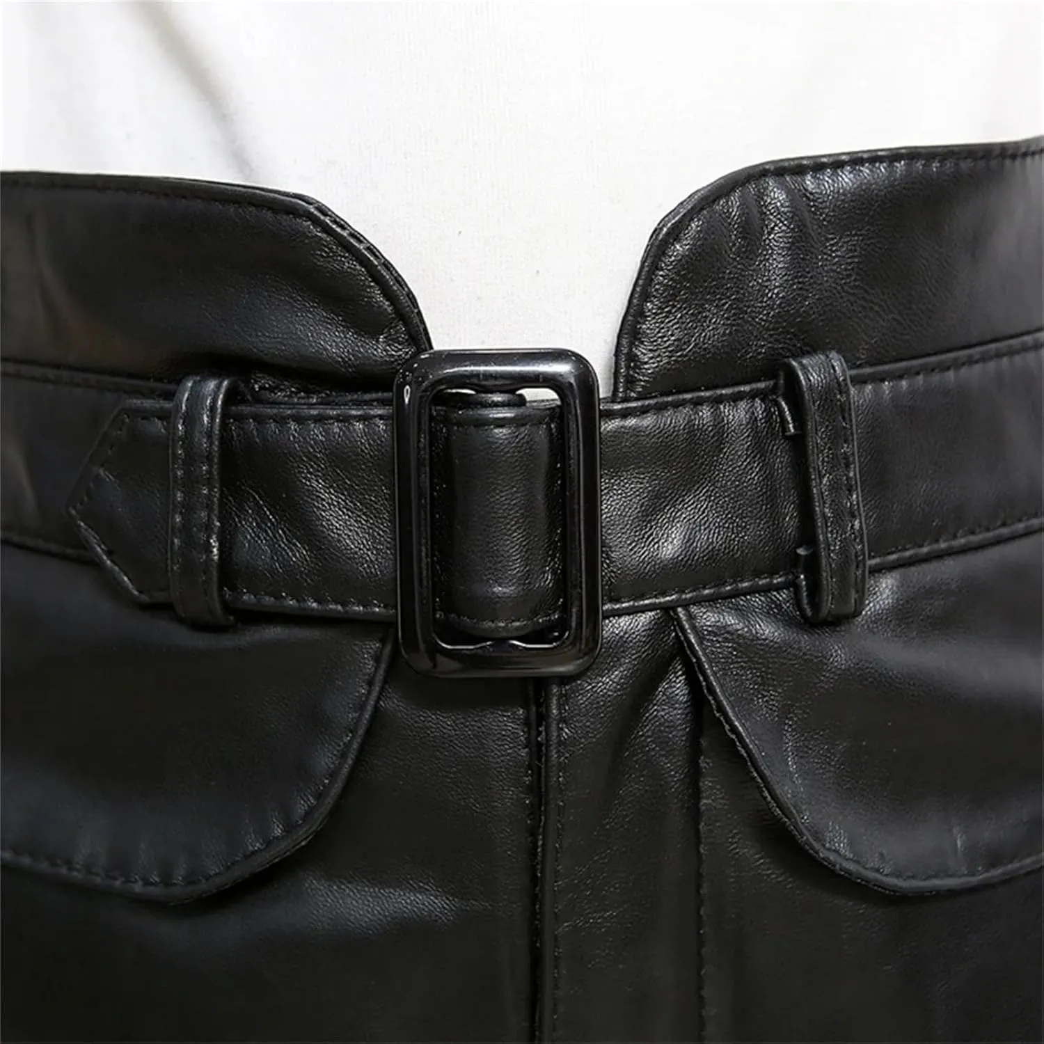 Womens Genuine Leather Shorts Wide Leg Red High Waist Sheepskin Summer Street