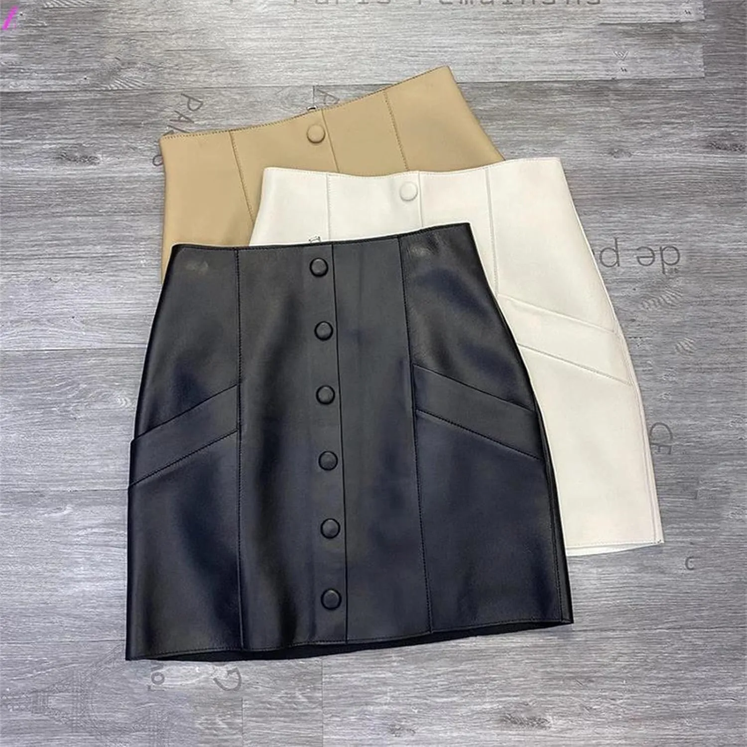 Womens Genuine Sheepskin A-Line Skirt High Waist Single Pocket Casual Spring Summer Slim Fit Leather Short