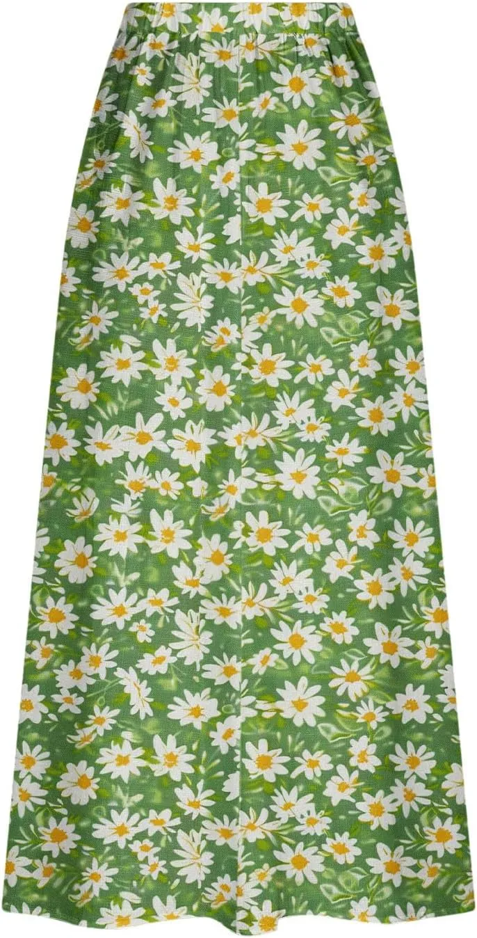 Women's Graphic Skirts Baggy Plus Size High Waisted Stretch Skirt Summer Vacation Boho Skirts with Pockets