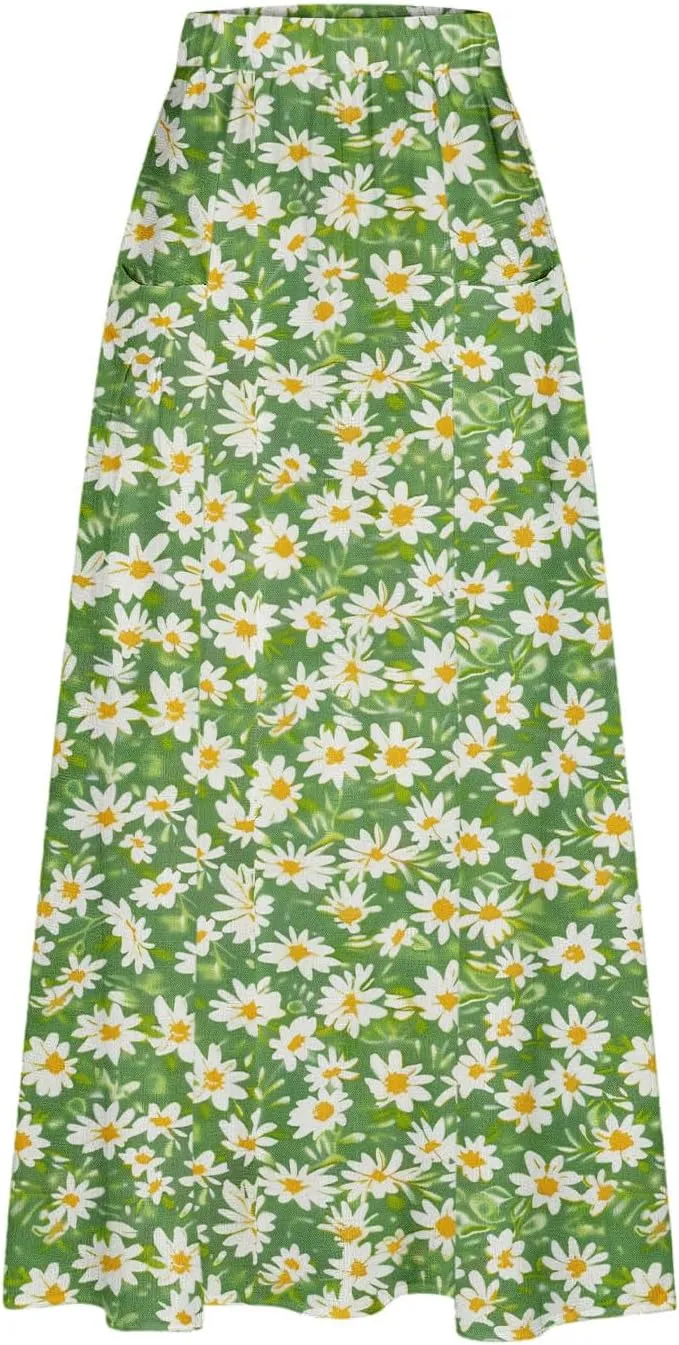 Women's Graphic Skirts Baggy Plus Size High Waisted Stretch Skirt Summer Vacation Boho Skirts with Pockets