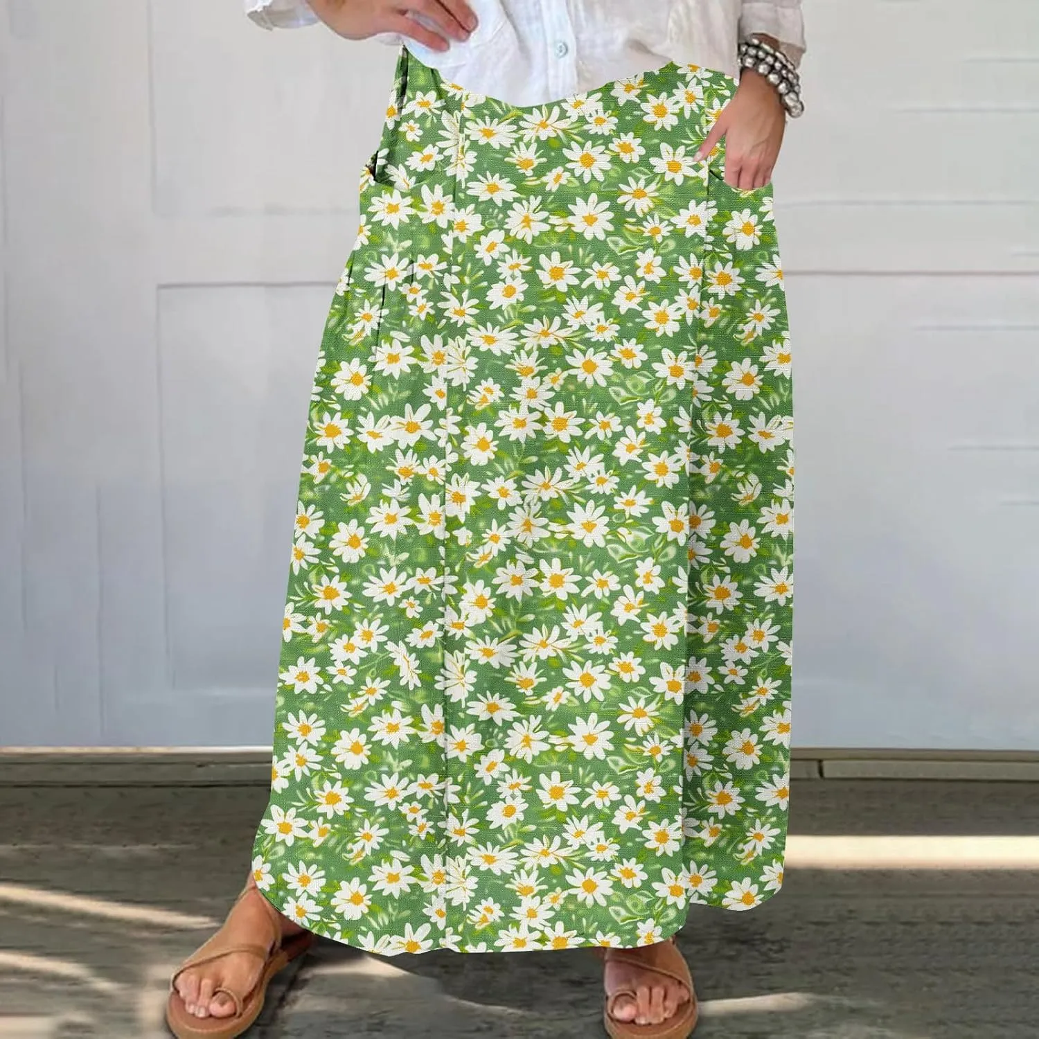 Women's Graphic Skirts Baggy Plus Size High Waisted Stretch Skirt Summer Vacation Boho Skirts with Pockets