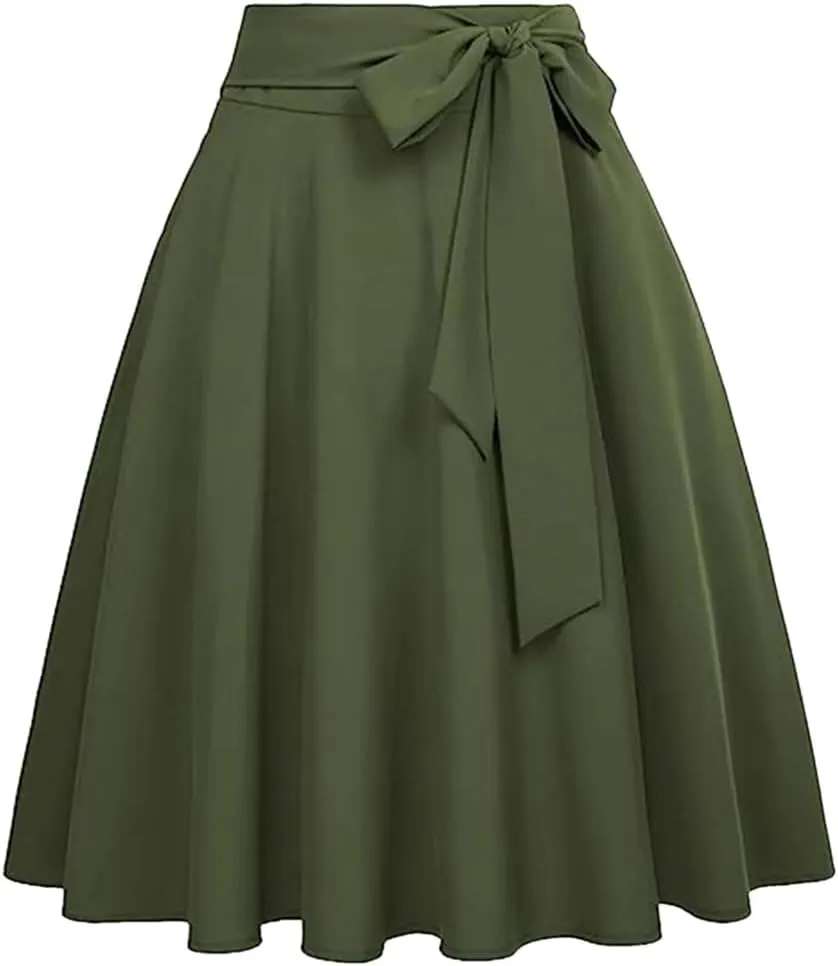 Women's High-Waisted Flared Skirt Solid Color Single-Line Pleated Skirt Lightweight Casual Skirt