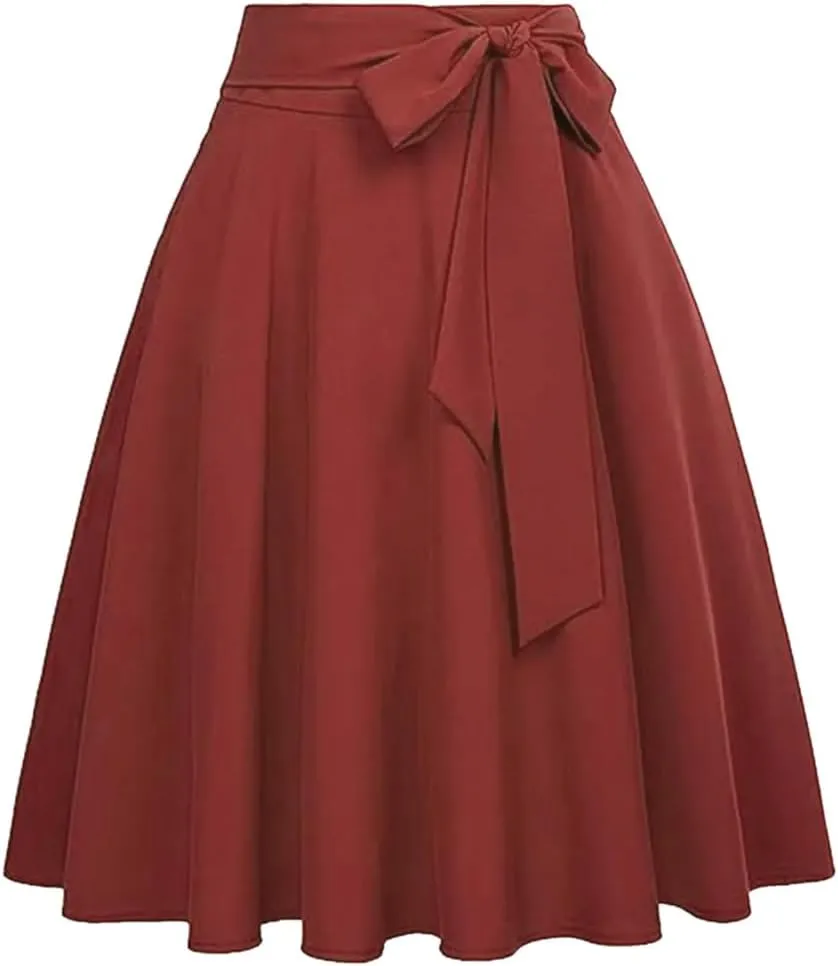 Women's High-Waisted Flared Skirt Solid Color Single-Line Pleated Skirt Lightweight Casual Skirt