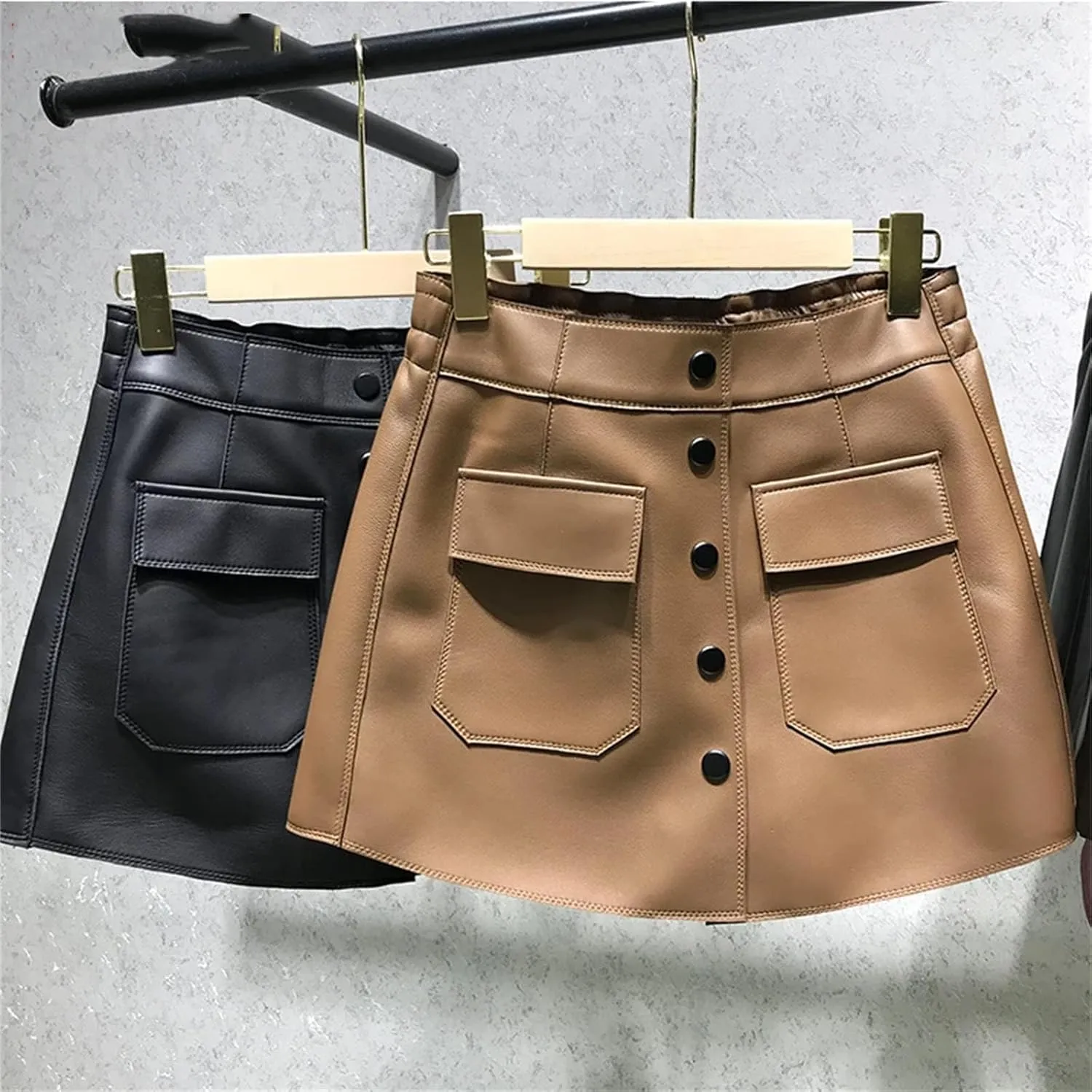 Womens Leather Skorts High Waist Pocket Single Breasted Korean Spring Casual White