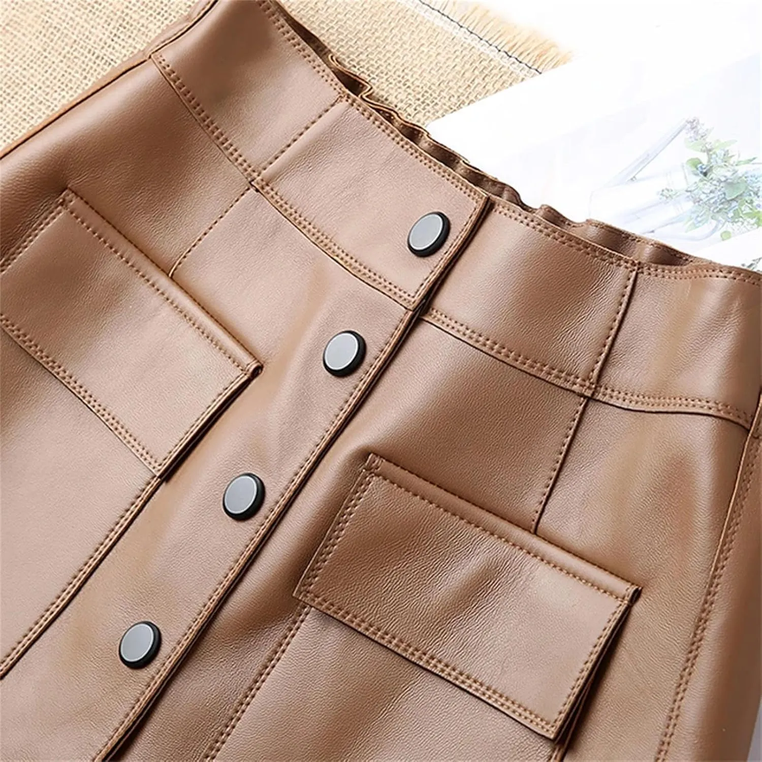 Womens Leather Skorts High Waist Pocket Single Breasted Korean Spring Casual White