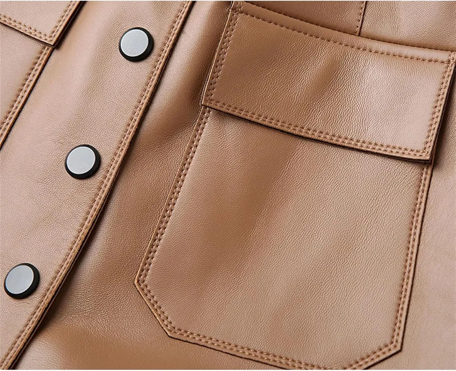 Womens Leather Skorts High Waist Pocket Single Breasted Korean Spring Casual White
