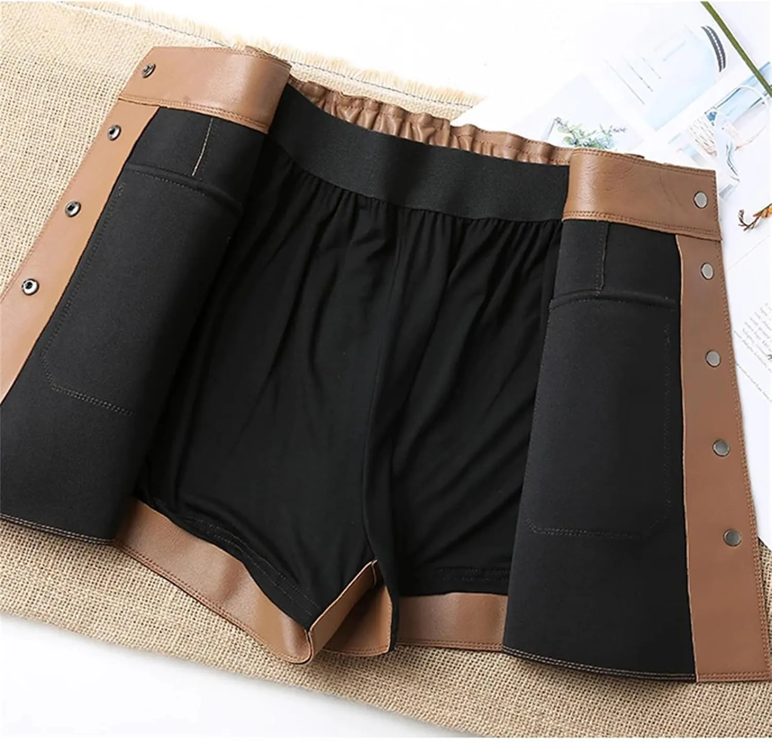 Womens Leather Skorts High Waist Pocket Single Breasted Korean Spring Casual White