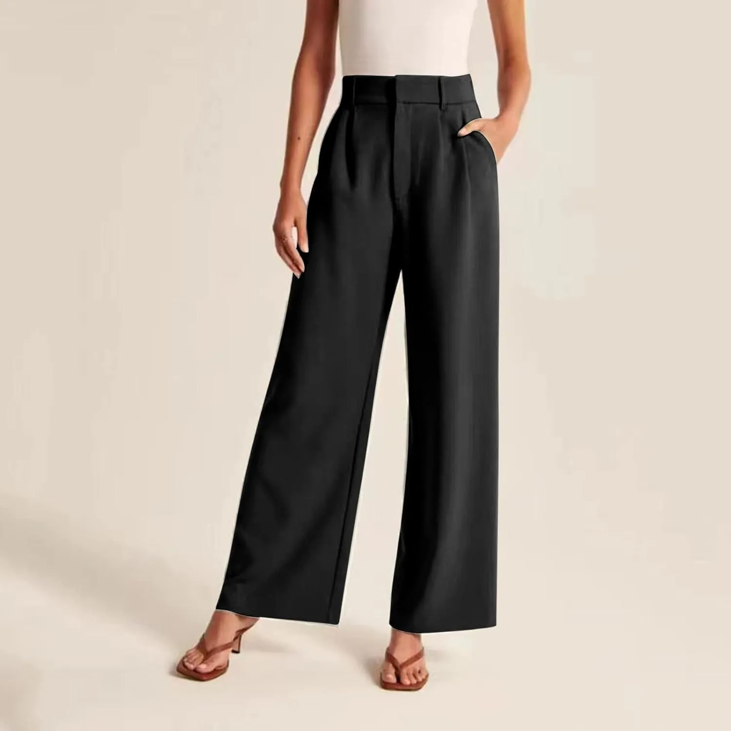 Womens Linen Blend Summer Casual Loose Pant Trousers High Waist Straight Slim Fit Pants Travel