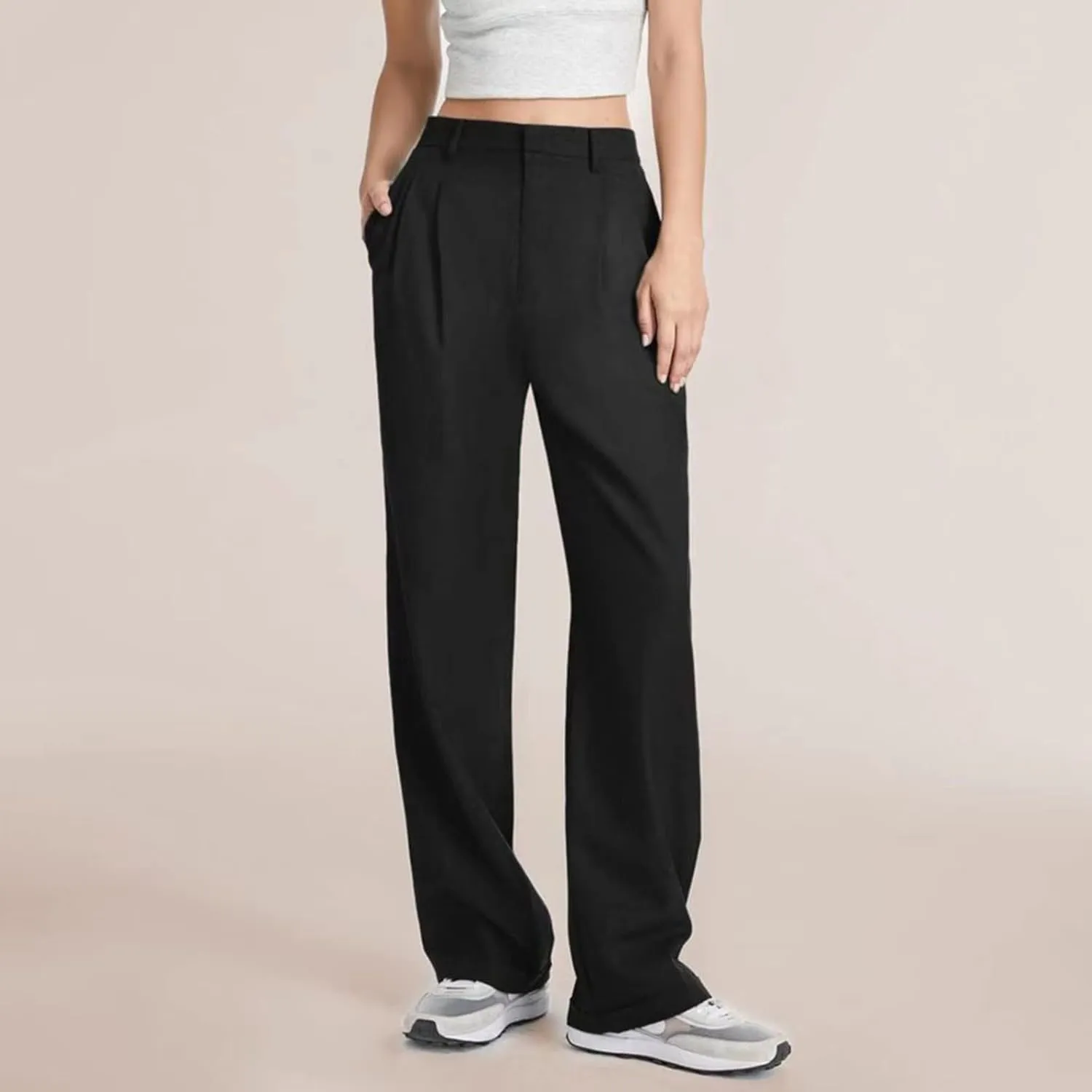 Womens Linen Blend Summer Casual Loose Pant Trousers High Waist Straight Slim Fit Pants Travel