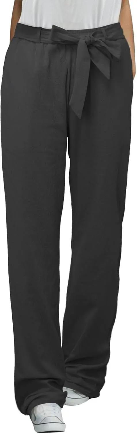 Womens Linen Summer Boho Palazzo Pants Low Waist Ankle Length Slim-Fit Pant Trousers Business Work