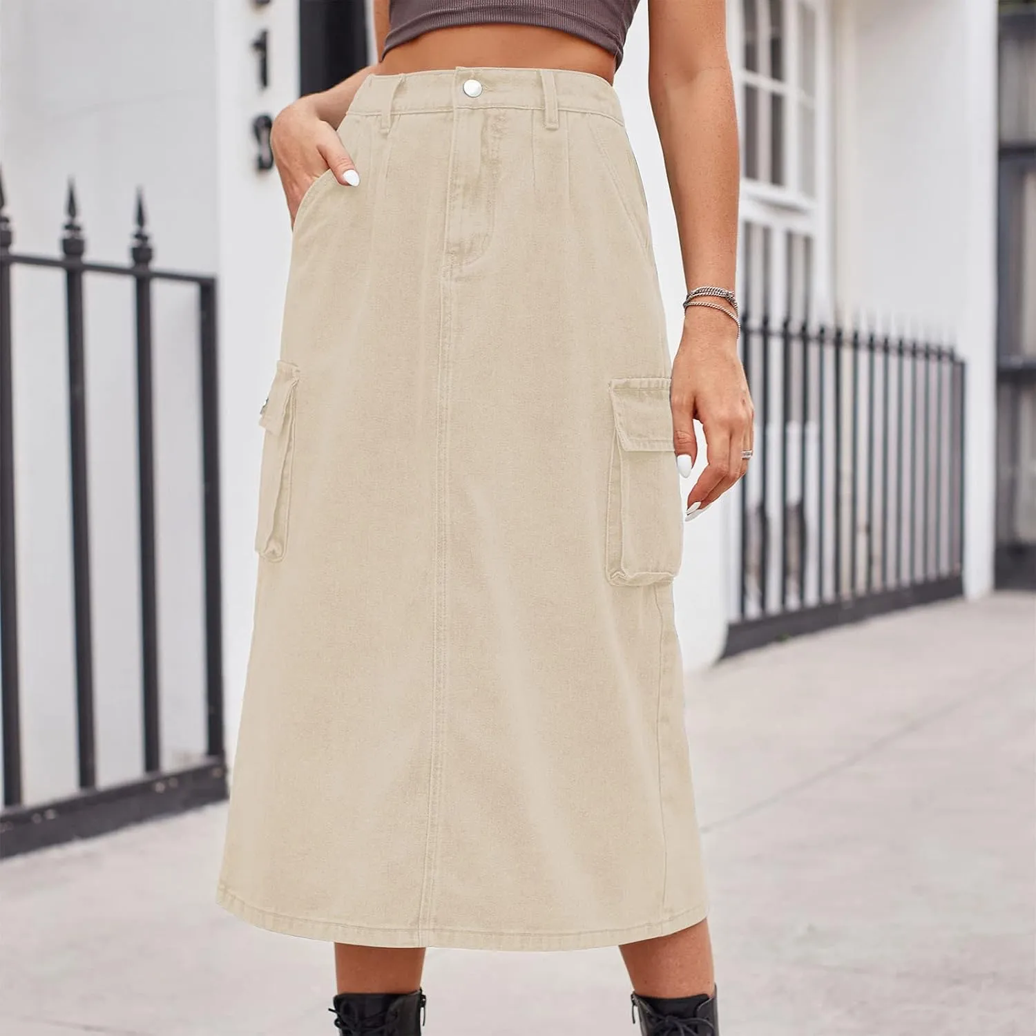 Women's Maxi Pencil Jean Skirt- High Waisted A-Line Long Denim Skirts for Ladies- Y2K Jean Skirt with Flap Pocket