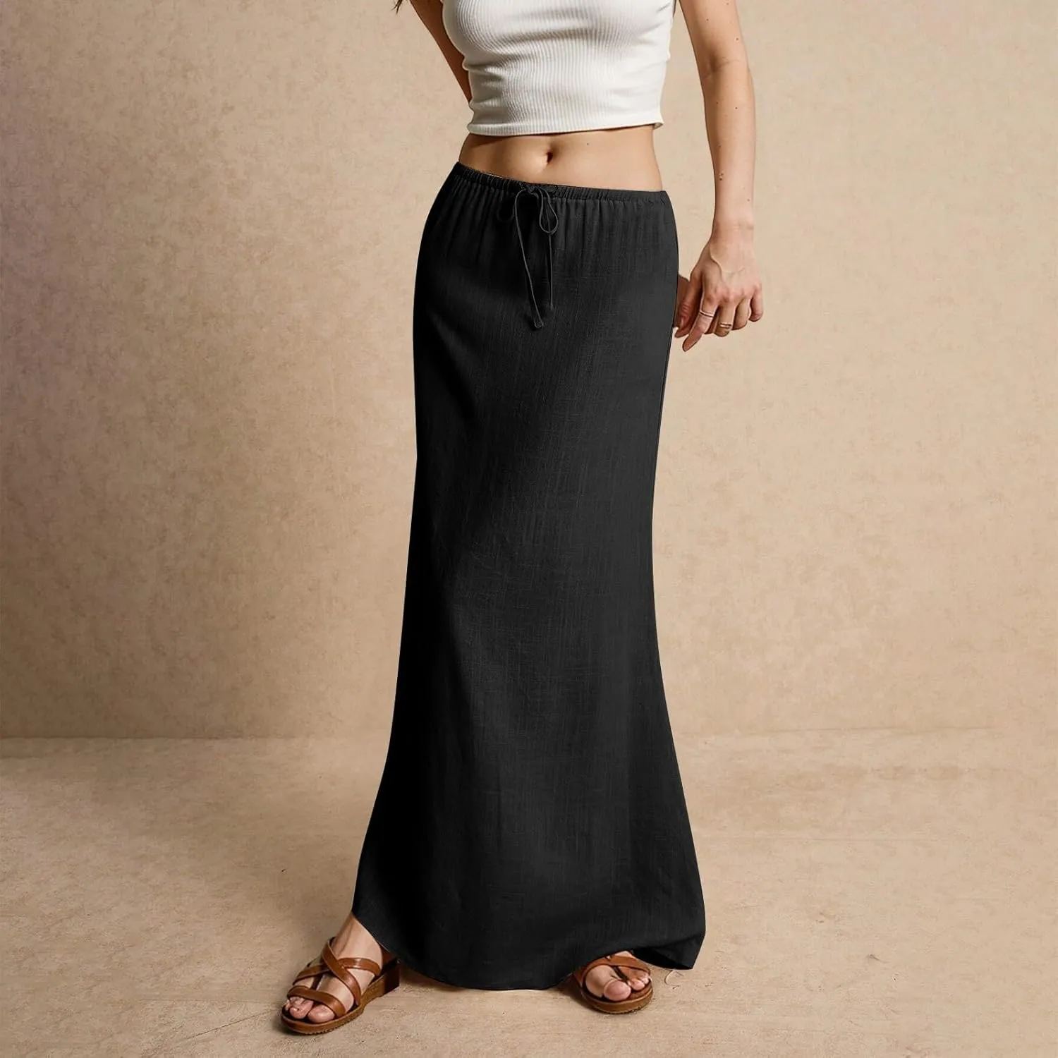 Womens Maxi Skirt Summer Vacation Bodycon Boho Linen Skirts Trendy Low Rise Wrap Comfy Beach Pencil Long Skirts