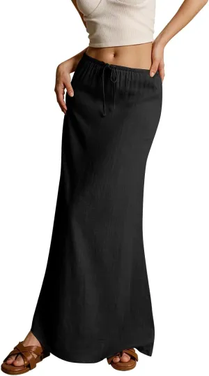 Womens Maxi Skirt Summer Vacation Bodycon Boho Linen Skirts Trendy Low Rise Wrap Comfy Beach Pencil Long Skirts