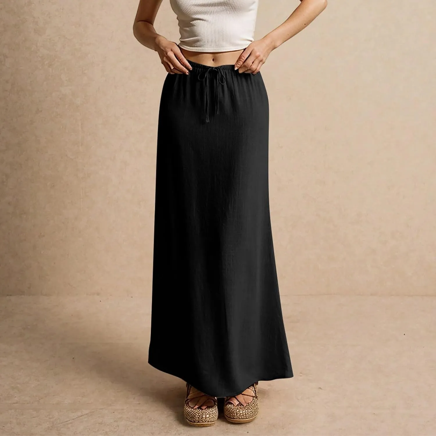 Womens Maxi Skirt Summer Vacation Bodycon Boho Linen Skirts Trendy Low Rise Wrap Comfy Beach Pencil Long Skirts