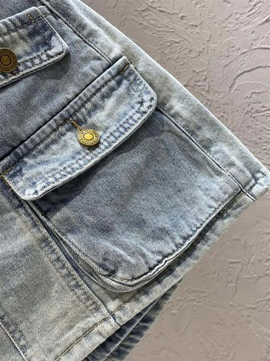 Women's Multi Pocket Denim Shorts Summer High Waisted Retro Slim A-Line Short Jean Pants Skirt Cargo Pants