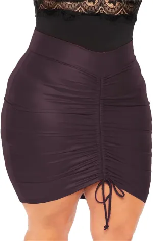 Womens Plus Size PU Pencil Skirt Drawstring High Waist Bodycon Office Casual