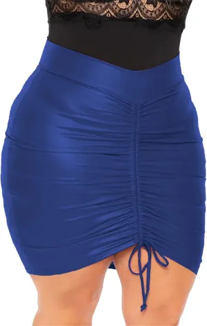 Womens Plus Size PU Pencil Skirt Drawstring High Waist Bodycon Office Casual