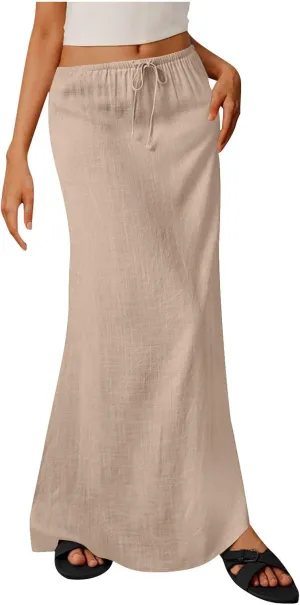 Women's Satin High Waisted Maxi Skirts Dressy Elegant Flared A-Line Long Skirts Trendy 2025 Summer New Casual Skirt