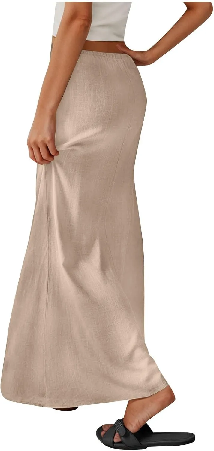 Women's Satin High Waisted Maxi Skirts Dressy Elegant Flared A-Line Long Skirts Trendy 2025 Summer New Casual Skirt