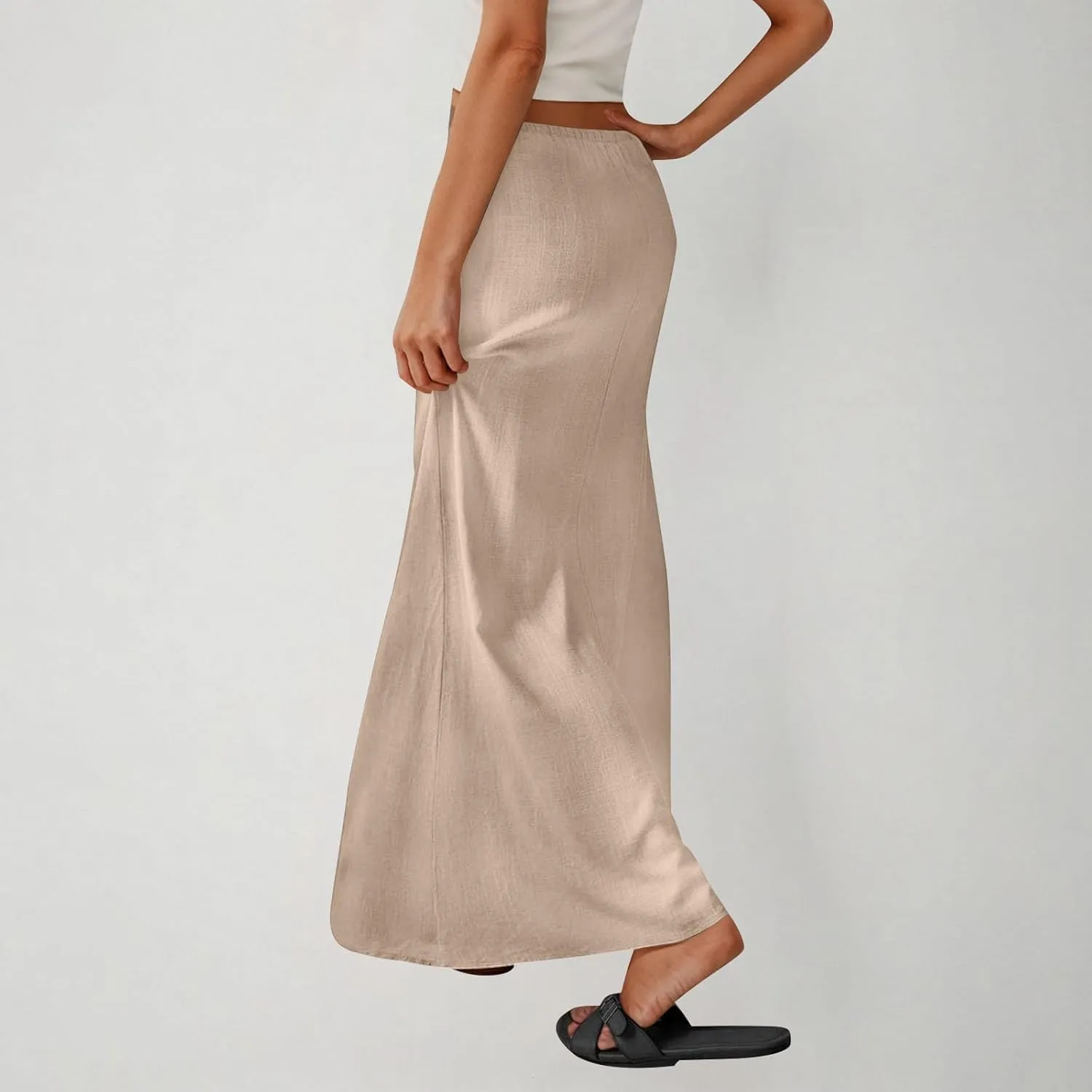 Women's Satin High Waisted Maxi Skirts Dressy Elegant Flared A-Line Long Skirts Trendy 2025 Summer New Casual Skirt