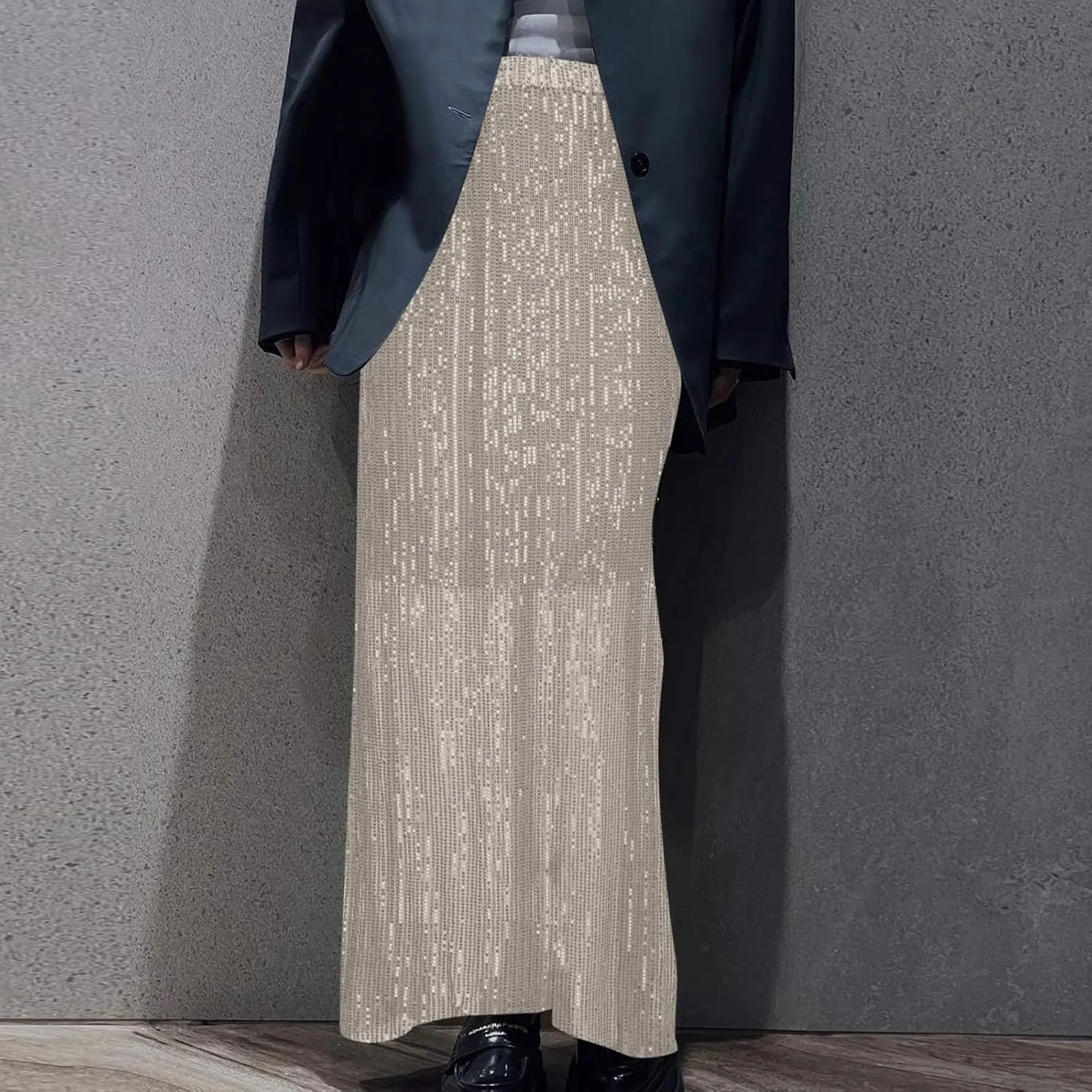 Women's Sequin Skirt for Party Shiny Sparkly A Line Swing Midi Skirt Elastic Wasit Stretch Long Skirts Sparkle Skirt