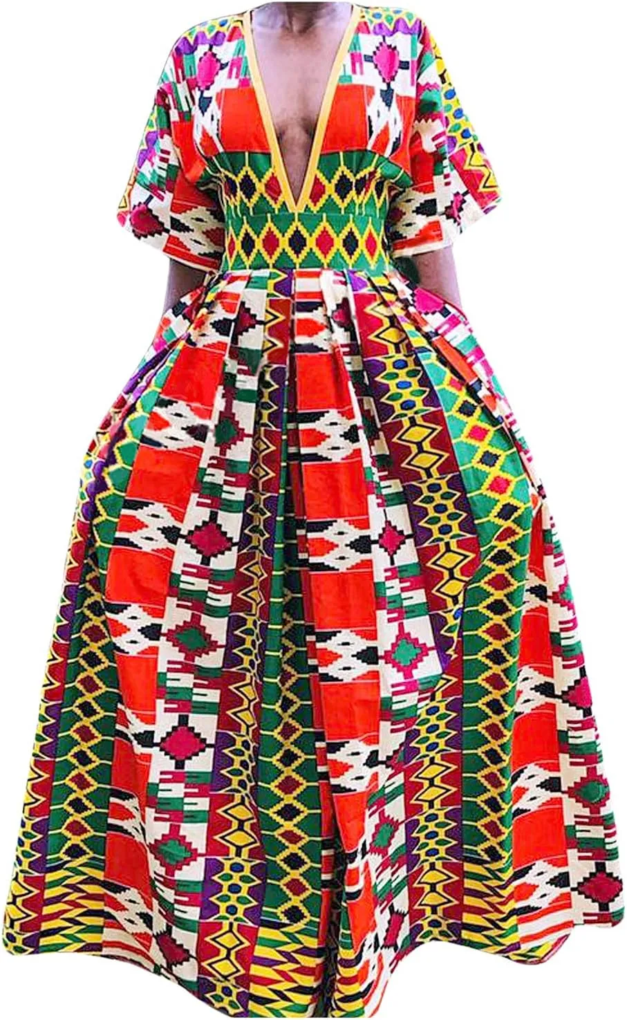 Womens Sexy Boho African Print Jumpsuits V Neck High Waist Wide Leg Long Pants Romper for Casual Party