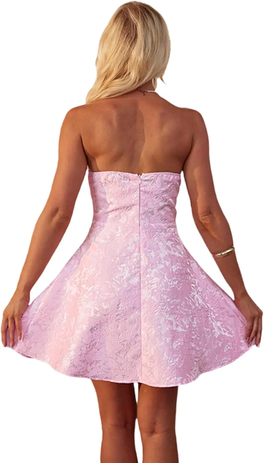 Women's Sexy Strapless Tube Dress with Bow Elegant Flare Formal Dresses Off Shoulder Dress Wedding Dresses for Women