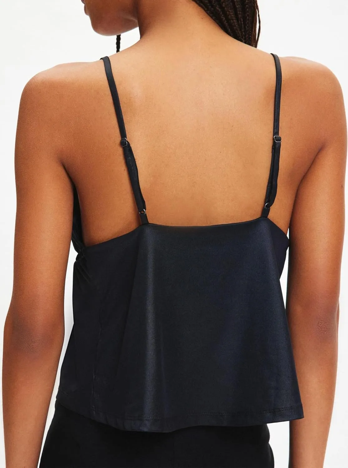 Women's Sexy Tie Front Lace Trim Silk Satin Camisole Crop Tops Spaghetti Strap Cami Tank Top Shirt