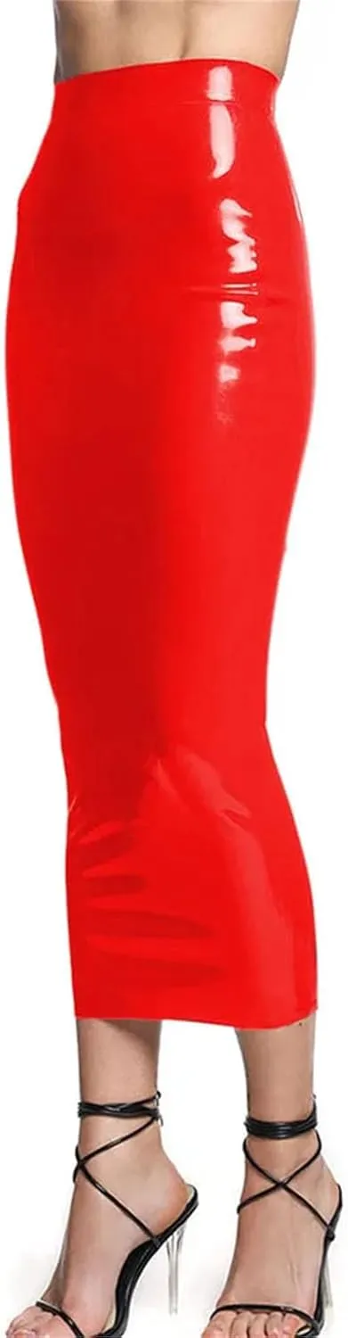Womens Shiny PVC Pencil Skirt Slim Hobble High Waist Nightclub Winter Glossy