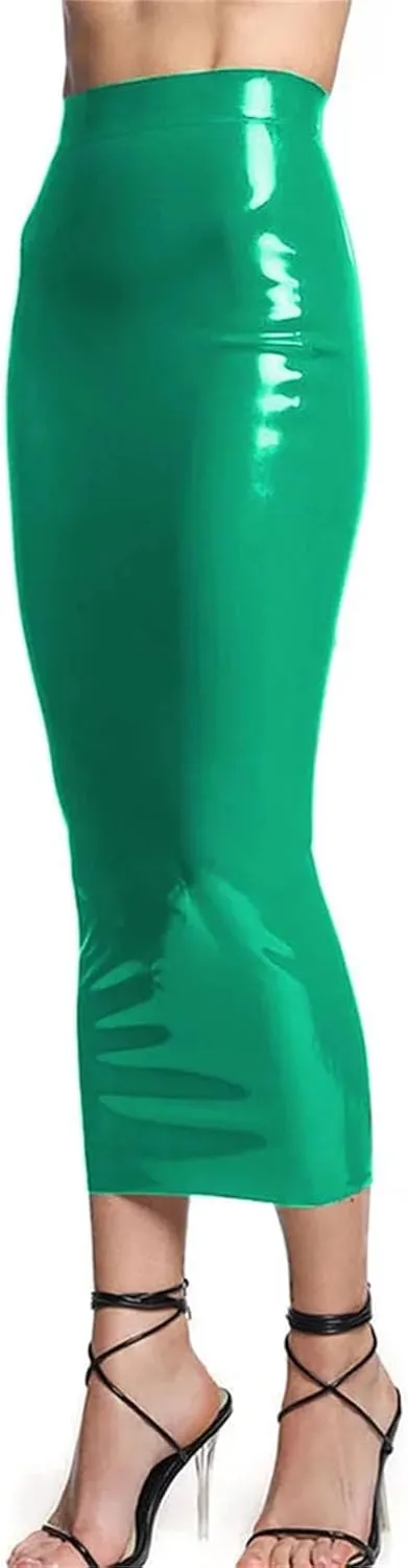 Womens Shiny PVC Pencil Skirt Slim Hobble High Waist Nightclub Winter Glossy