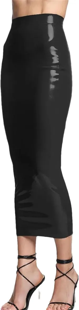 Womens Shiny PVC Pencil Skirt Slim Hobble High Waist Nightclub Winter Glossy