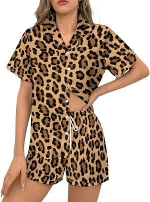 Women's Short Pajama 2 Piece Shorts Sleepwear Loungewear Tops Silk Set