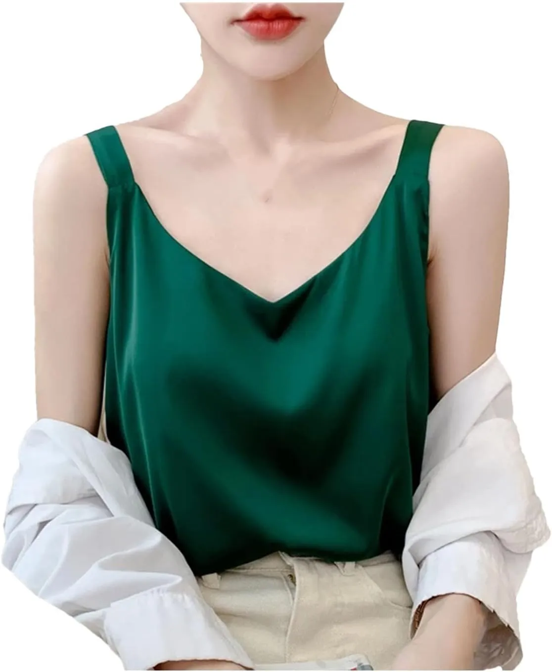 Women's Silk Camisole V-Neck Satin Bottoming Vest Sleeveless Sling Silk Tops