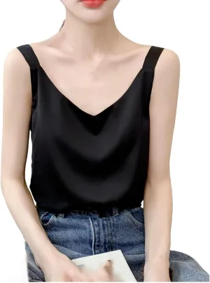 Women's Silk Camisole V-Neck Satin Bottoming Vest Sleeveless Sling Silk Tops