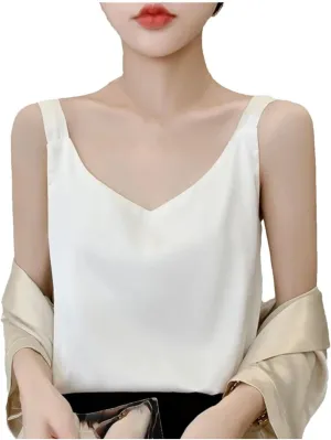 Women's Silk Camisole V-Neck Satin Bottoming Vest Sleeveless Sling Silk Tops