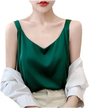 Women's Silk Camisole V-Neck Satin Bottoming Vest Sleeveless Sling Silk Tops