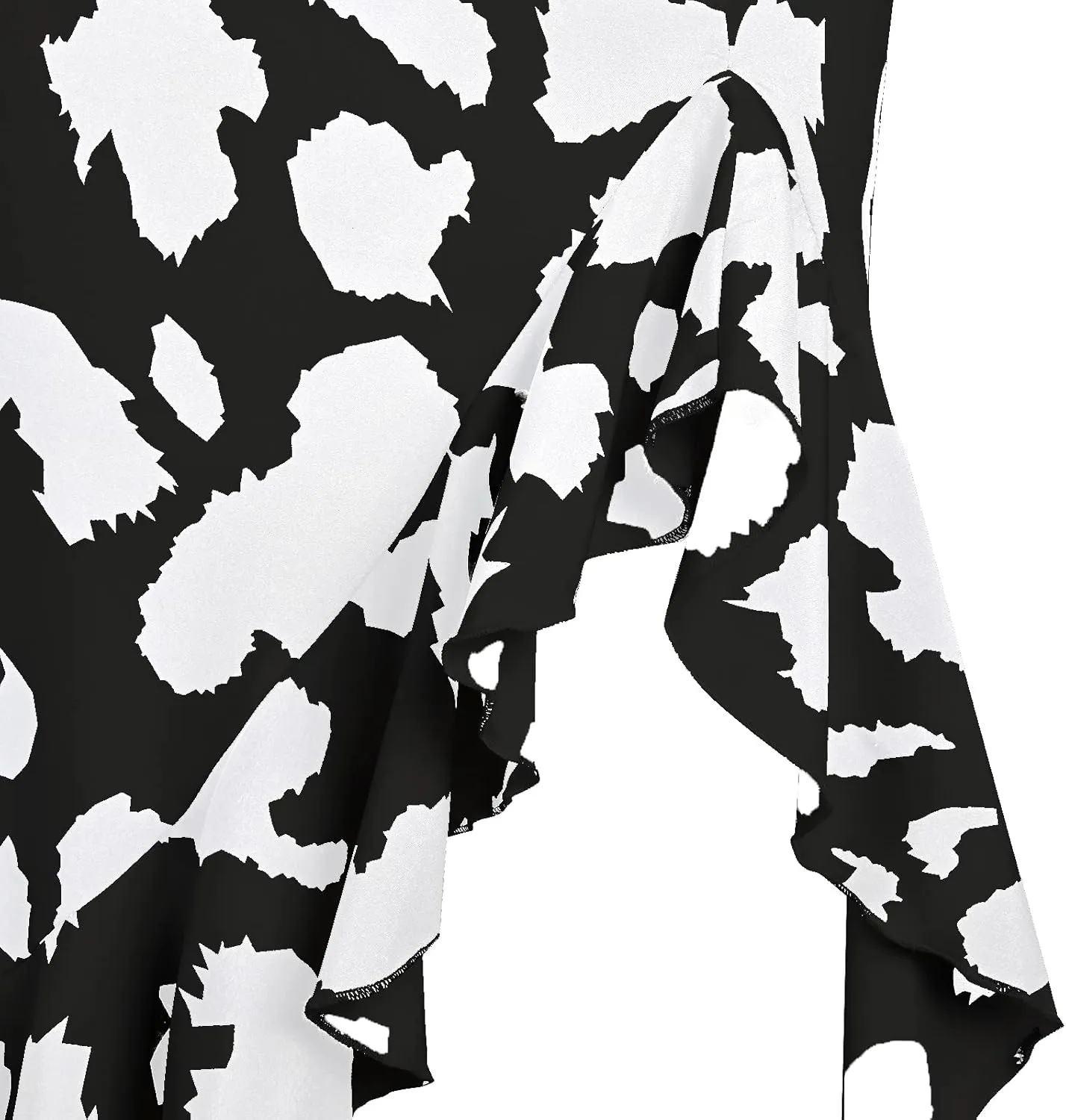 Women's Skirt Midi Length Ruffles Trim High Split Thigh Animal Printed Skirts Zipper Casual Swing Skirts