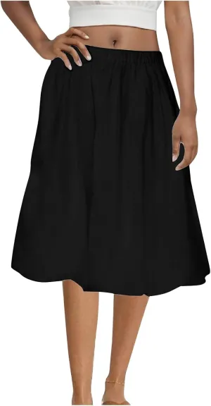 Womens Skirts Midi Length Solid Color Classic Skirt Casual Flowy Pure Boho Beach Flared Hem Skirt 2025 Fashion